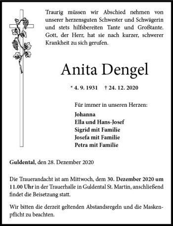 Traueranzeige von Anita Dengel von vrm-trauer