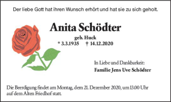 Traueranzeige von Anita Schödter von vrm-trauer