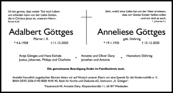 Traueranzeige von Anneliese Göttges von vrm-trauer