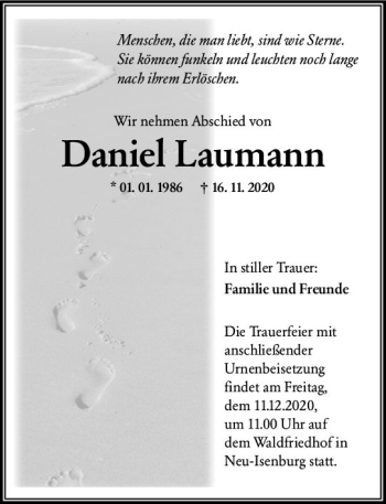 Traueranzeige von Daniel Laumann von vrm-trauer