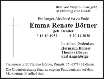 Traueranzeige von Emma Renate Börner von vrm-trauer