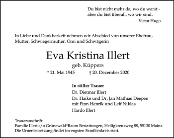 Traueranzeige von Eva Kristina Illert von vrm-trauer