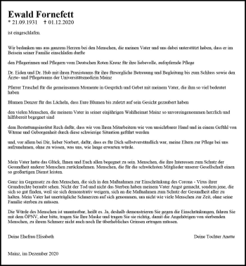 Traueranzeige von Ewald Fornefett von vrm-trauer
