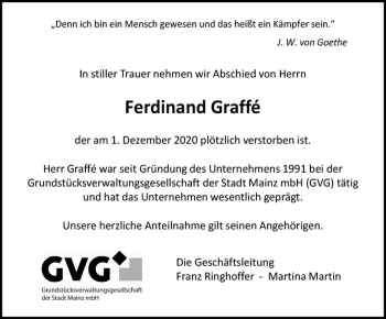 Traueranzeige von Ferdinand Graffé von vrm-trauer