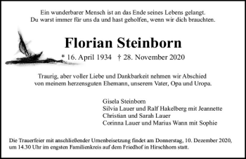 Traueranzeige von Florian Steinborn von vrm-trauer