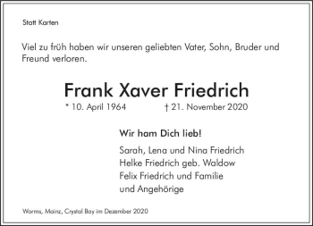Traueranzeige von Frank Xaver Friedrich von vrm-trauer
