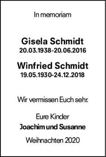 Traueranzeige von Gisela Schmidt von vrm-trauer