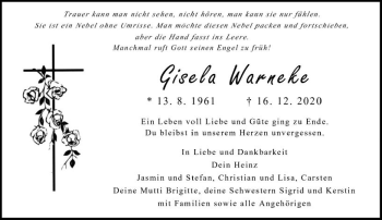Traueranzeige von Gisela Warneke von vrm-trauer
