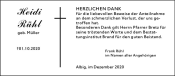Traueranzeige von Heidi Rühl von vrm-trauer