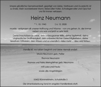 Traueranzeige von Heinz Neumann von vrm-trauer