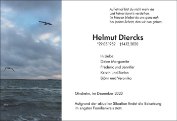 Traueranzeige von Helmut Diercks von vrm-trauer