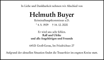 Traueranzeige von Helmuth Buyer von vrm-trauer