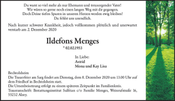 Traueranzeige von Ildefons Menges von vrm-trauer