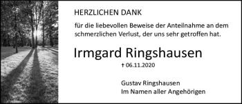 Traueranzeige von Irmgard Ringhausen von vrm-trauer