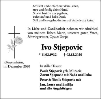 Traueranzeige von Ivo Stjepovic von vrm-trauer