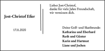 Traueranzeige von Jost-Christof Eßer von vrm-trauer