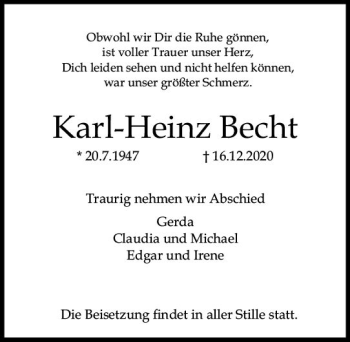 Traueranzeige von Karl-Heinz Becht von vrm-trauer