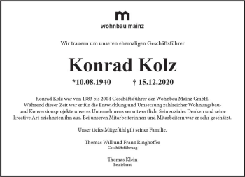 Traueranzeige von Konrad Kolz von vrm-trauer