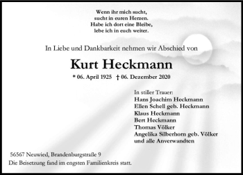 Traueranzeige von Kurt Heckmann von vrm-trauer