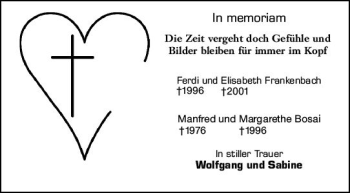 Traueranzeige von Manfred und Margarethe Bosai von vrm-trauer