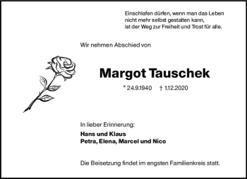 Traueranzeige von Margot Tauschek von vrm-trauer