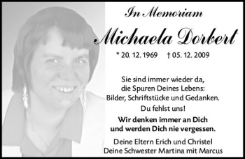 Traueranzeige von Michaela Dorbert von vrm-trauer
