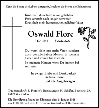 Traueranzeige von Oswald Flore von vrm-trauer