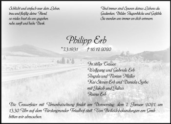 Traueranzeige von Philipp Erb von vrm-trauer