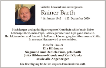 Traueranzeige von Rainer Barth von vrm-trauer