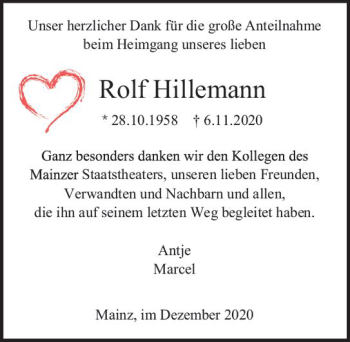 Traueranzeige von Rolf Hillemann von vrm-trauer