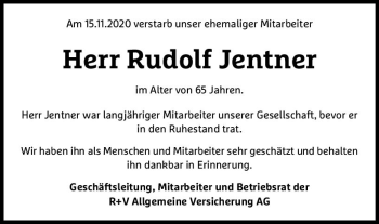 Traueranzeige von Rudolf Jentner von vrm-trauer