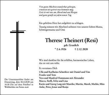 Traueranzeige von Therese Theinert von vrm-trauer