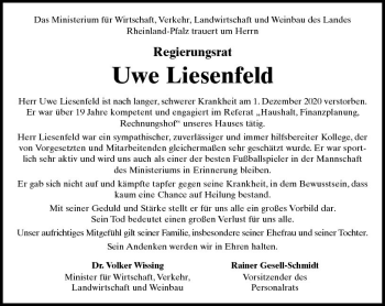 Traueranzeige von Uwe Liesenfeld von vrm-trauer