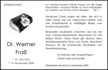 Traueranzeige von Werner Fraß von vrm-trauer