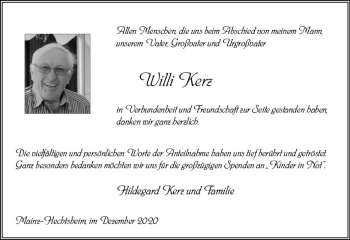 Traueranzeige von Willi Kerz von vrm-trauer
