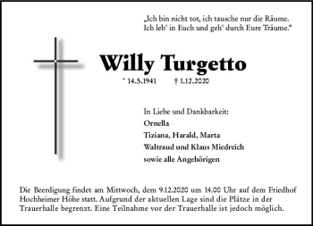 Traueranzeige von Willy Turgetto von vrm-trauer