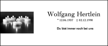 Traueranzeige von Wolfgang Hertlein von vrm-trauer