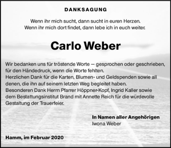 Traueranzeige von Carlo Weber von vrm-trauer