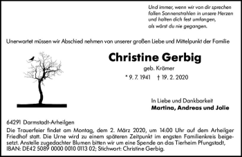 Traueranzeige von Christine Gerbig von vrm-trauer
