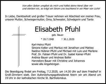 Traueranzeige von Elisabeth Pfuhl von vrm-trauer