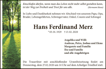 Traueranzeige von Hans Ferdinand Merz von vrm-trauer