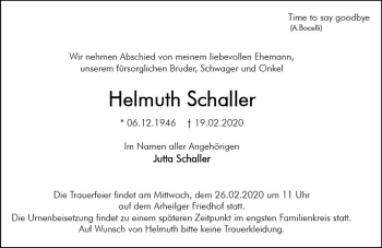 Traueranzeige von Helmuth Schalter von vrm-trauer