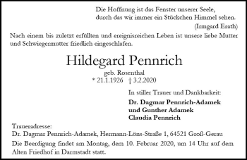 Traueranzeige von Hildegard Pennrich von vrm-trauer