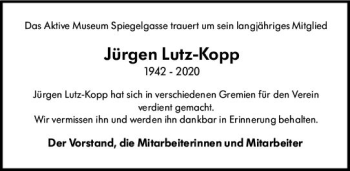 Traueranzeige von Jürgen Lutz-Kopp von vrm-trauer