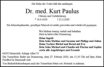 Traueranzeige von Kurt Paulus von vrm-trauer