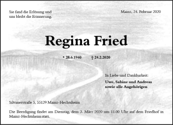Traueranzeige von Regina Fried von vrm-trauer