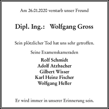Traueranzeige von Wolfgang Gross von vrm-trauer
