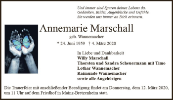 Traueranzeige von Annemarie Marschall von vrm-trauer