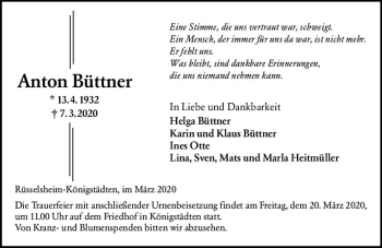 Traueranzeige von Anton Büttner von vrm-trauer