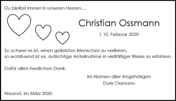 Traueranzeige von Christian Ossmann von vrm-trauer